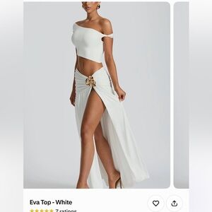 Women's White High-Low Maxi Dress with Off-Shoulder Top
